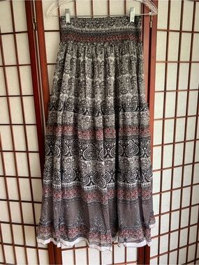 NWOT Maxi Boho Gray/Wine Multi Tiered Long Skirt by Chaudry KC in Size XS/Fits S